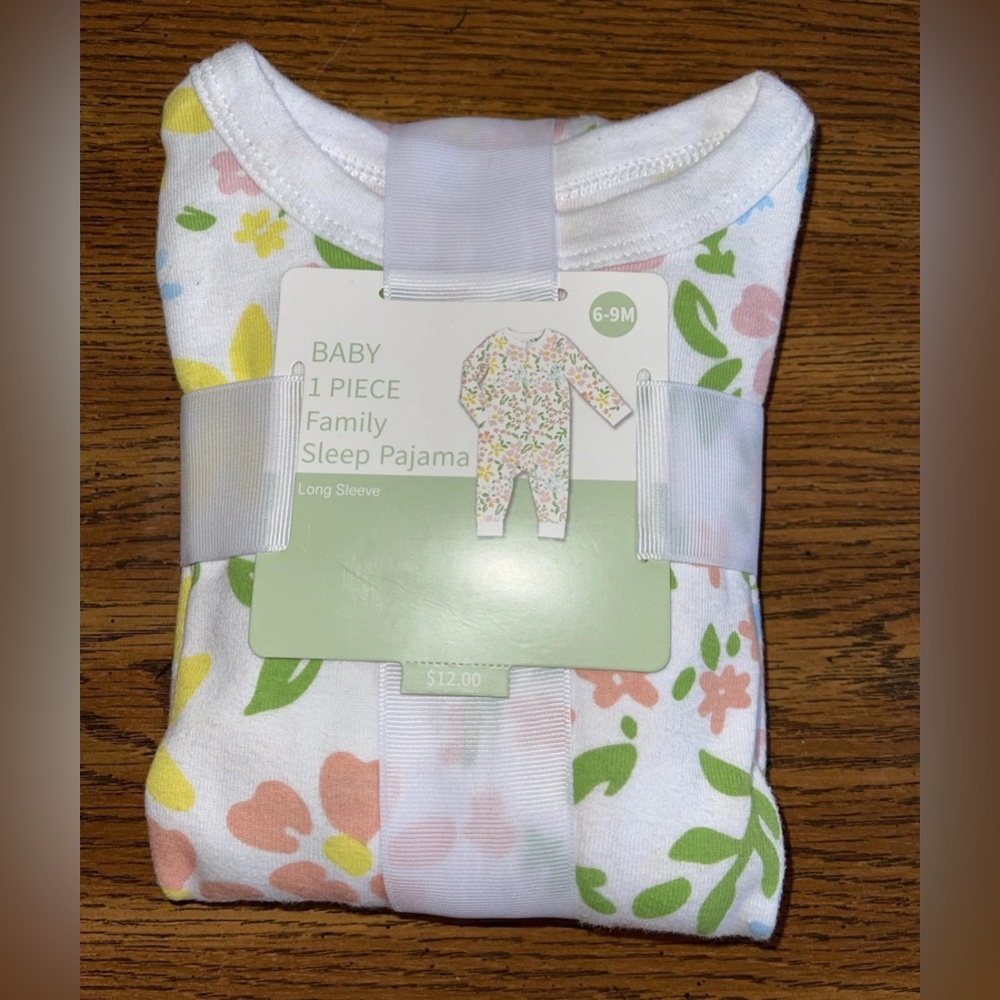 Baby Girl Flowers Sleeper 1-piece Family Sleep Pajamas LS OEKO-TEX  6-9 M NWT